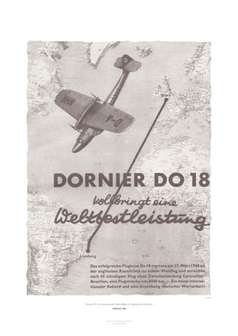 Aviation Art Poster: DORNIER DO 18 - INTERNATIONALER REKORDFLUG VON ENGLAND NACH BRASILIEN, GERMANY 1938