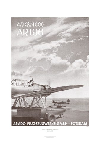 Aviation Art Poster: ARADO - FLUGZEUGWERKE AR 196, GERMANY 1941